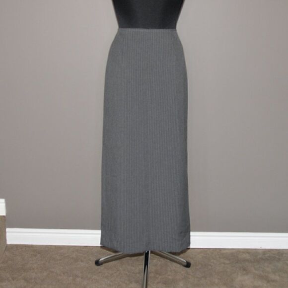 Vintage 1990s Grey Pinstriped Button Front Midi Skirt Sz 6 - Picture 3 of 5